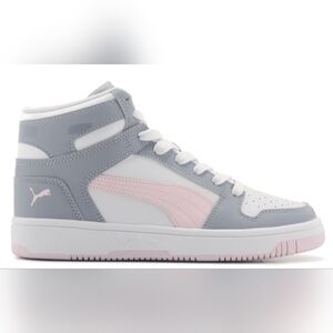 Puma Kid's Rebound Layup High-Top Sneakers  White Gray & Pink